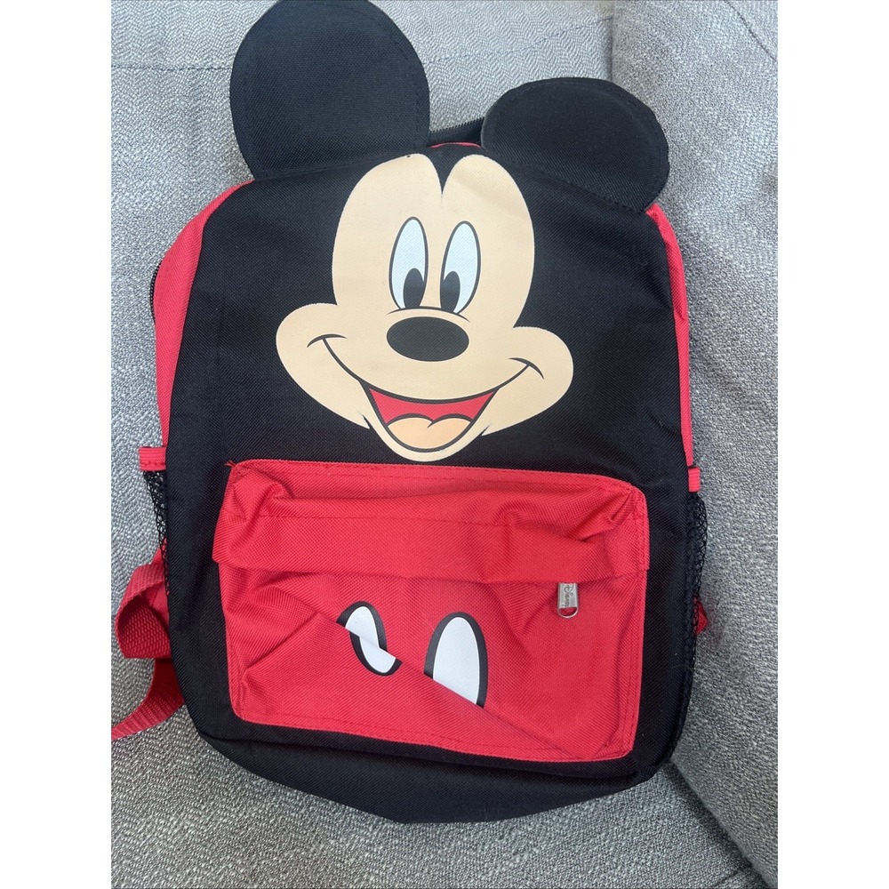 Disney Mickey Mouse Kids Backpack Red Black 3D Ears Fast Forward School Bag